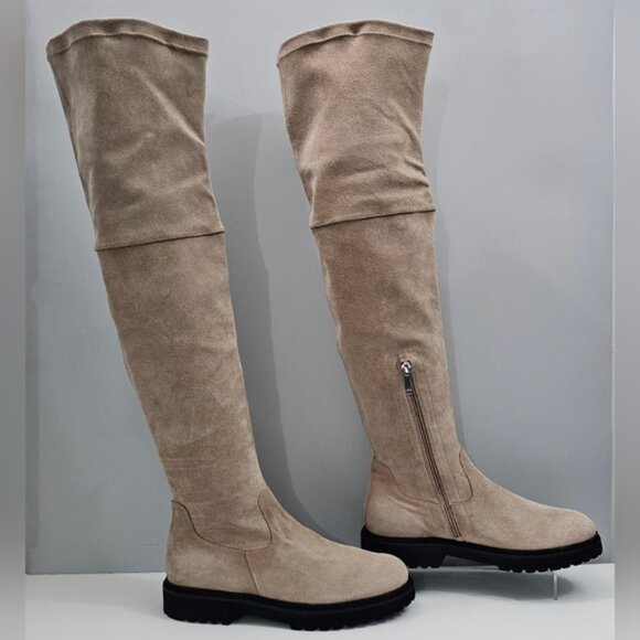 Aquatalia Mire Over The Knee Boot Womens 10 Taupe Suede Waterproof Tall Pull On - Picture 3 of 14